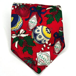 Tabasco Christmas Tie 100% Silk Ornaments Peppers Candy Cane Holiday Party USA
